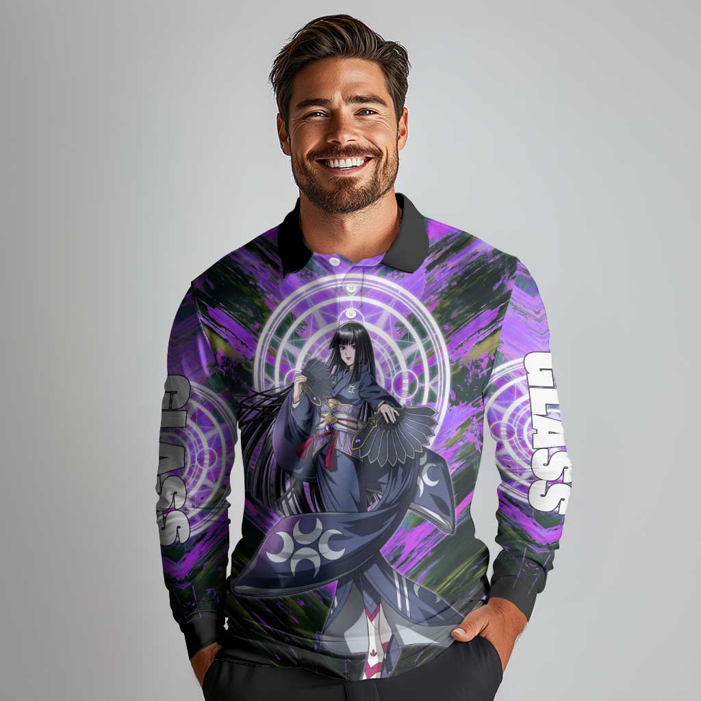 Glass The Rising of the Shield Hero Long Sleeve Polo Shirt with Elegant Battle Kimono and Spirit Energy Circle Design - The Mazicc