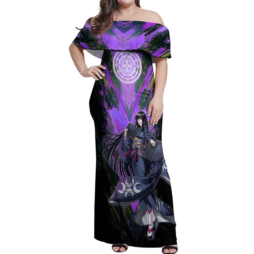 Glass The Rising of the Shield Hero Off Shoulder Maxi Dress with Elegant Battle Kimono and Spirit Energy Circle Design - The Mazicc