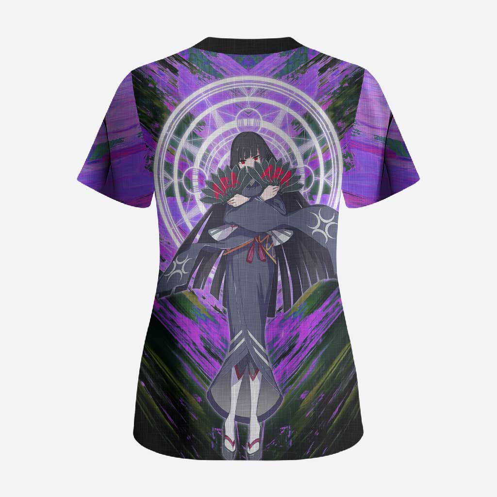 Glass The Rising of the Shield Hero Scrub Top with Elegant Battle Kimono and Spirit Energy Circle Design - The Mazicc