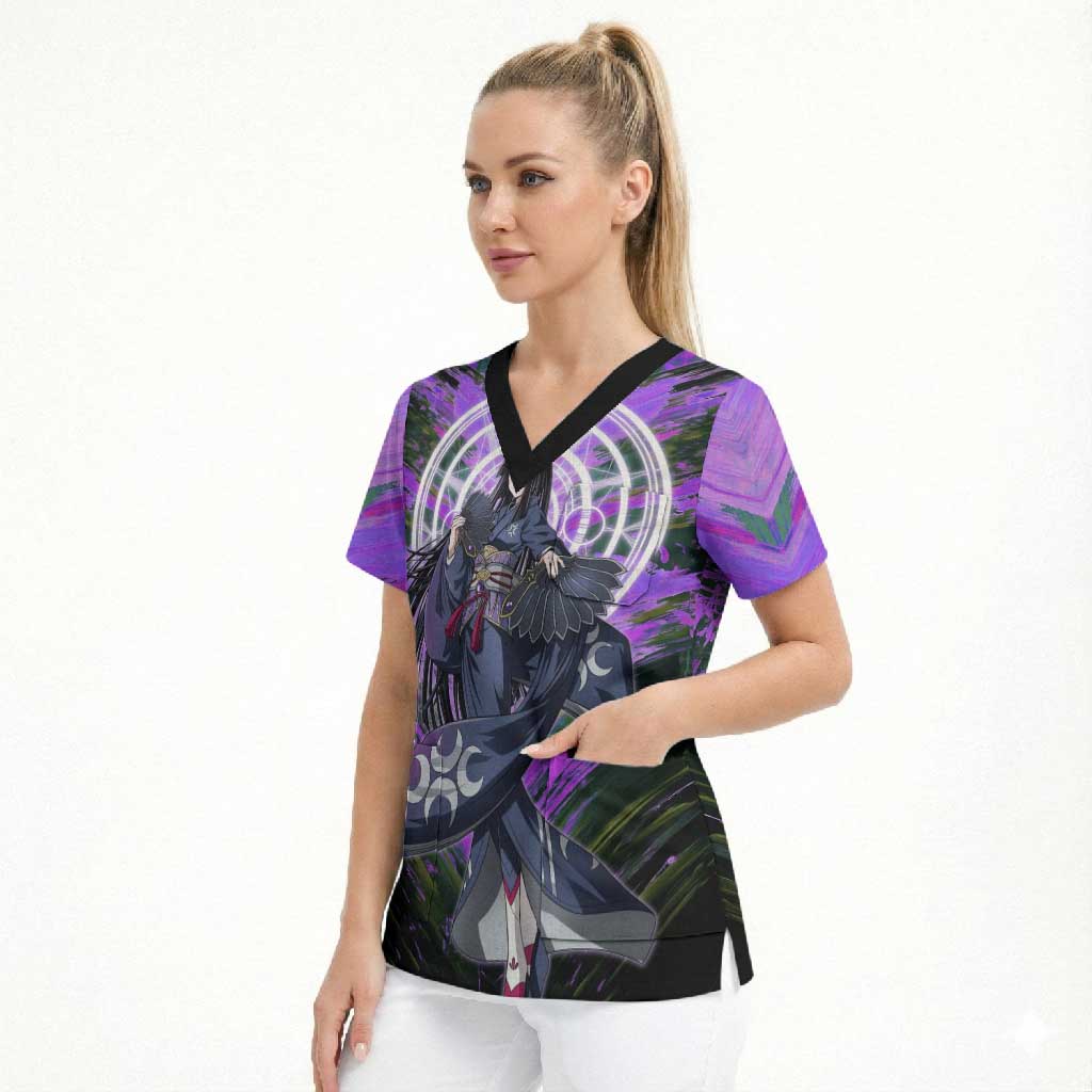 Glass The Rising of the Shield Hero Scrub Top with Elegant Battle Kimono and Spirit Energy Circle Design - The Mazicc