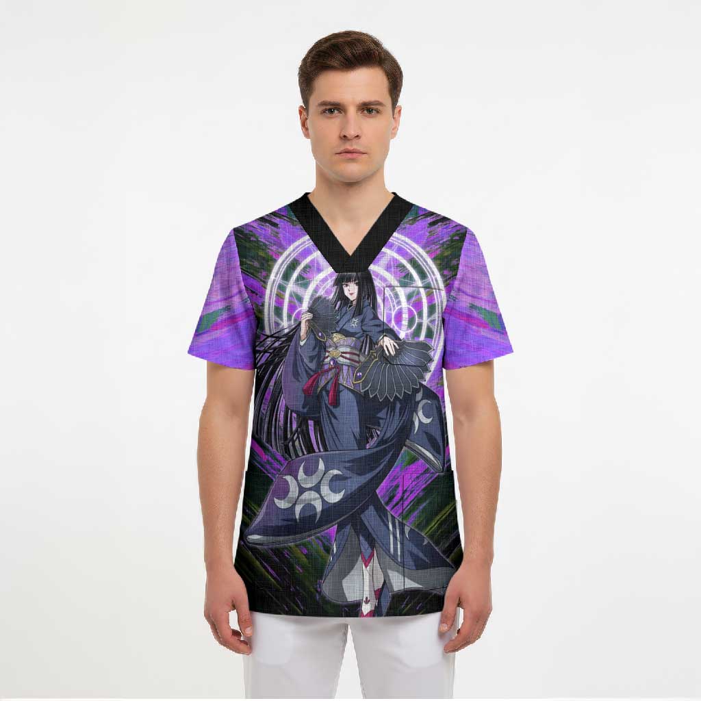 Glass The Rising of the Shield Hero Scrub Top with Elegant Battle Kimono and Spirit Energy Circle Design - The Mazicc