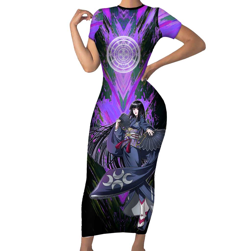 Glass The Rising of the Shield Hero Short Sleeve Bodycon Dress with Elegant Battle Kimono and Spirit Energy Circle Design - The Mazicc