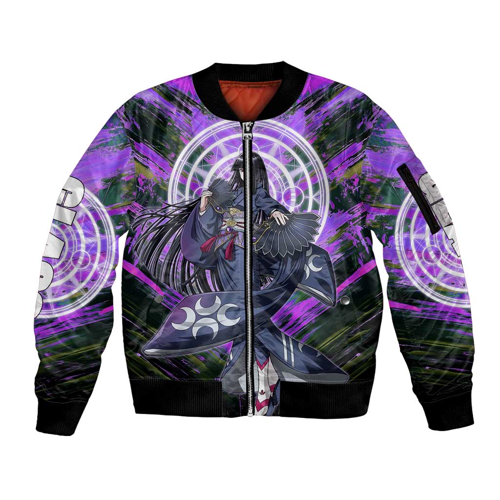 Glass The Rising of the Shield Hero Sleeve Zip Bomber Jacket with Elegant Battle Kimono and Spirit Energy Circle Design - The Mazicc