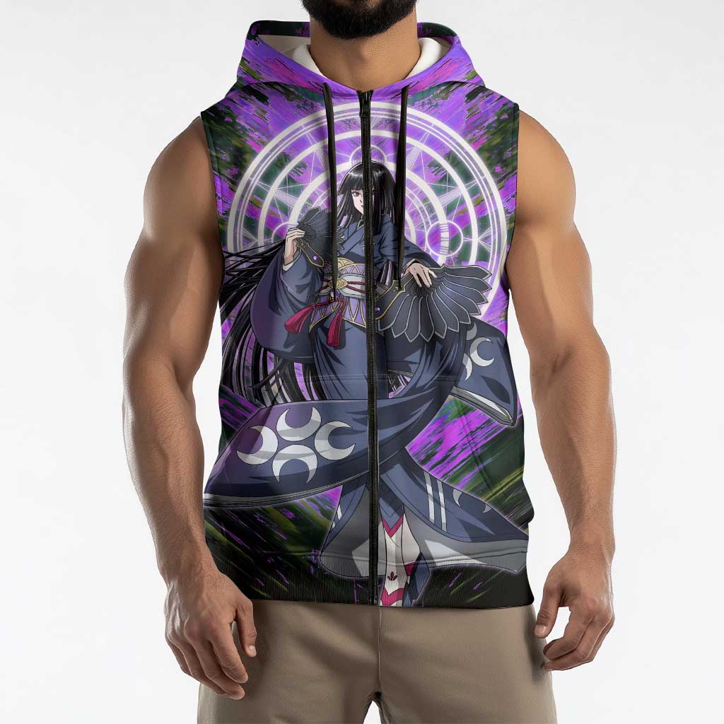 Glass The Rising of the Shield Hero Sleeveless Zip Hoodie with Elegant Battle Kimono and Spirit Energy Circle Design - The Mazicc