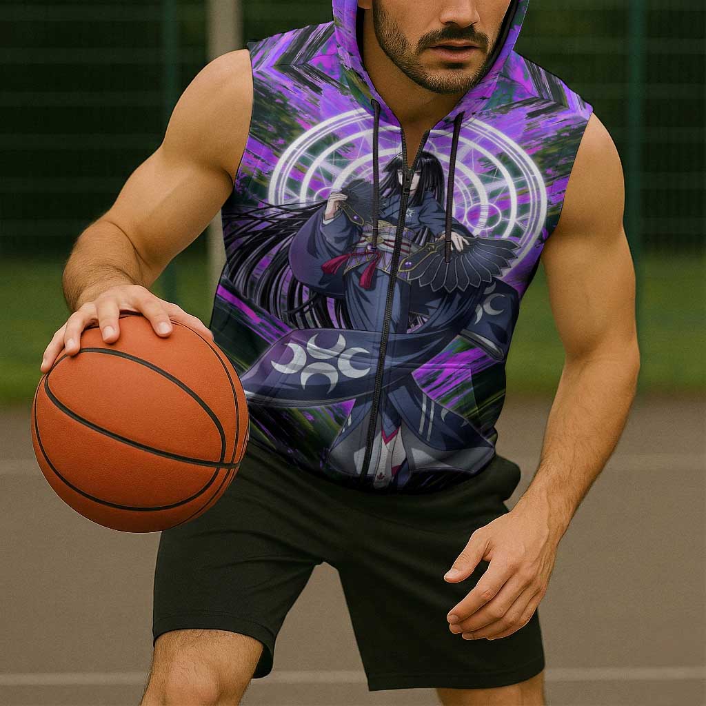 Glass The Rising of the Shield Hero Sleeveless Zip Hoodie with Elegant Battle Kimono and Spirit Energy Circle Design - The Mazicc