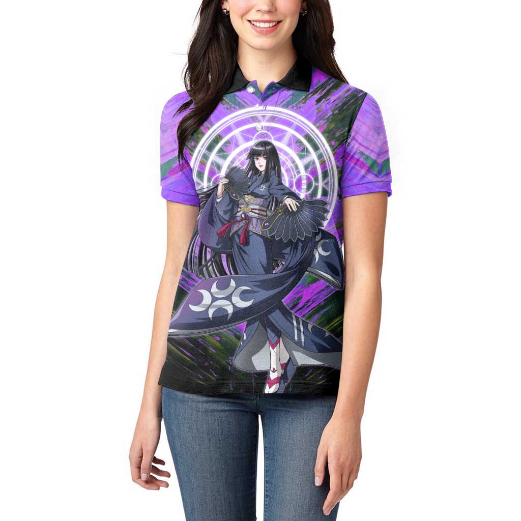 Glass The Rising of the Shield Hero Women Polo Shirt with Elegant Battle Kimono and Spirit Energy Circle Design - The Mazicc