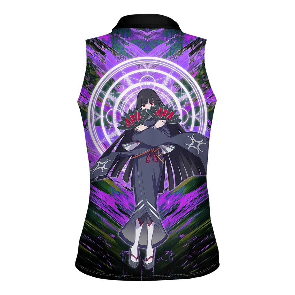Glass The Rising of the Shield Hero Women Sleeveless Polo Shirt with Elegant Battle Kimono and Spirit Energy Circle Design - The Mazicc