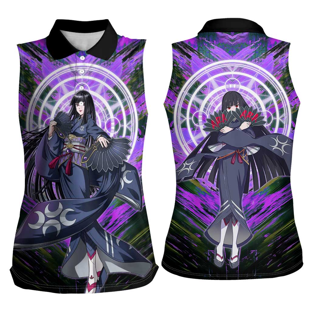 Glass The Rising of the Shield Hero Women Sleeveless Polo Shirt with Elegant Battle Kimono and Spirit Energy Circle Design - The Mazicc