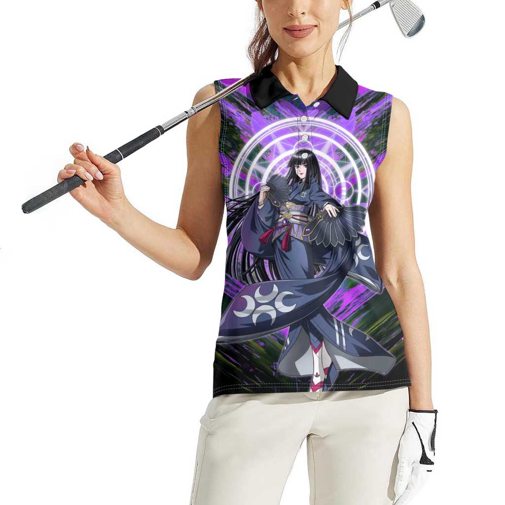 Glass The Rising of the Shield Hero Women Sleeveless Polo Shirt with Elegant Battle Kimono and Spirit Energy Circle Design - The Mazicc