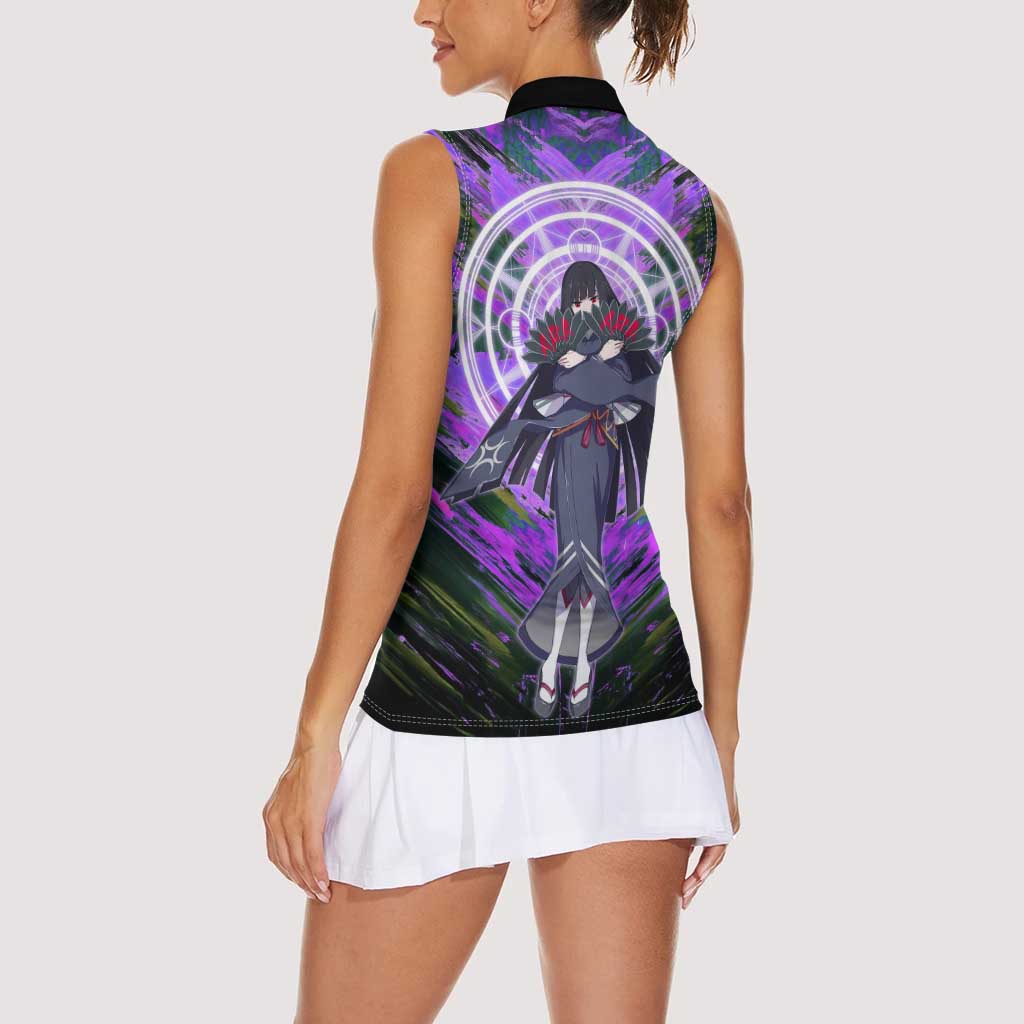 Glass The Rising of the Shield Hero Women Sleeveless Polo Shirt with Elegant Battle Kimono and Spirit Energy Circle Design - The Mazicc