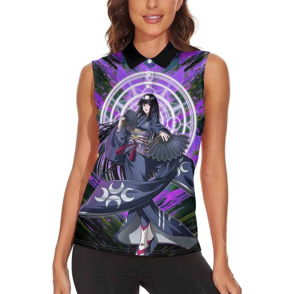 Glass The Rising of the Shield Hero Women Sleeveless Polo Shirt with Elegant Battle Kimono and Spirit Energy Circle Design - The Mazicc