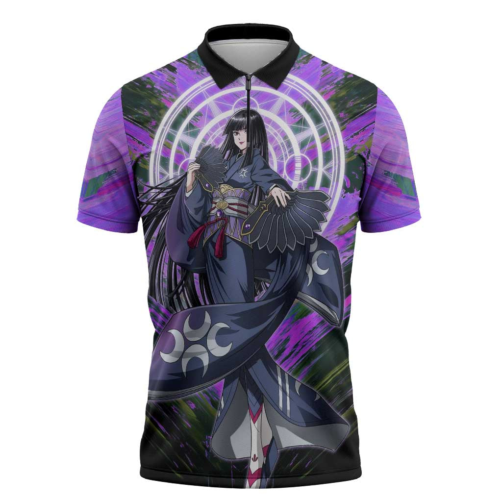 Glass The Rising of the Shield Hero Zipper Polo Shirt with Elegant Battle Kimono and Spirit Energy Circle Design - The Mazicc