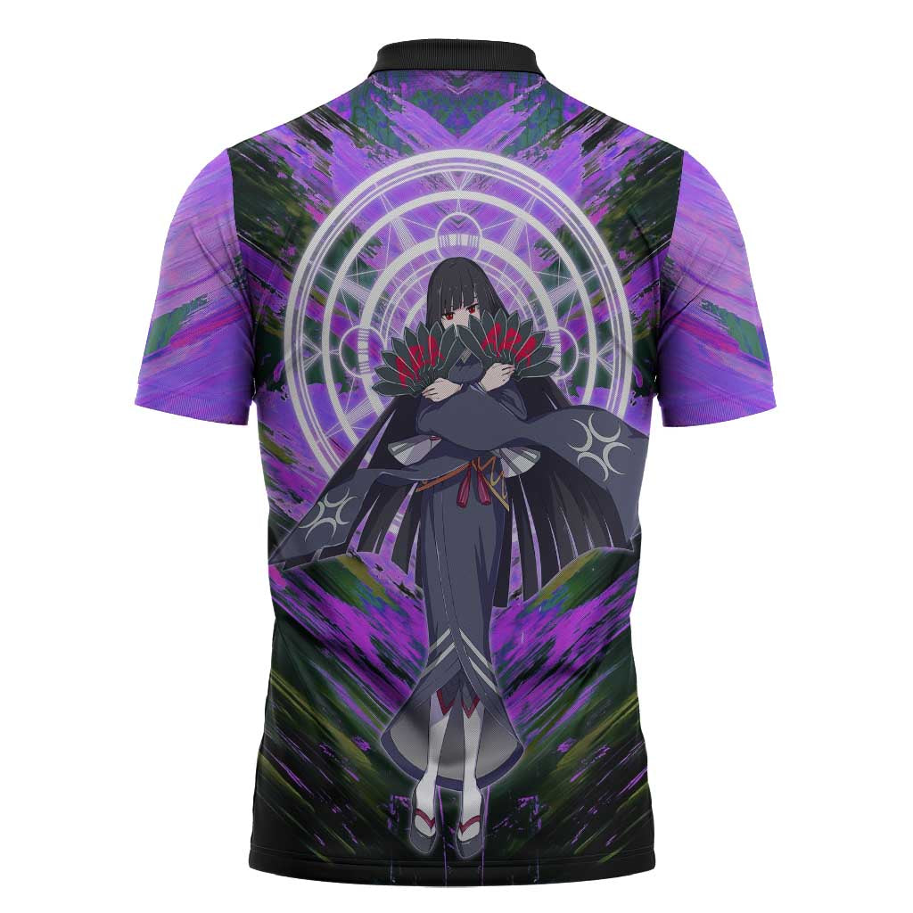 Glass The Rising of the Shield Hero Zipper Polo Shirt with Elegant Battle Kimono and Spirit Energy Circle Design - The Mazicc