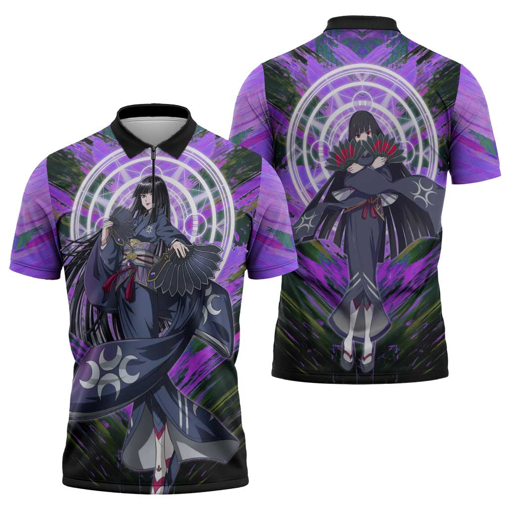 Glass The Rising of the Shield Hero Zipper Polo Shirt with Elegant Battle Kimono and Spirit Energy Circle Design - The Mazicc