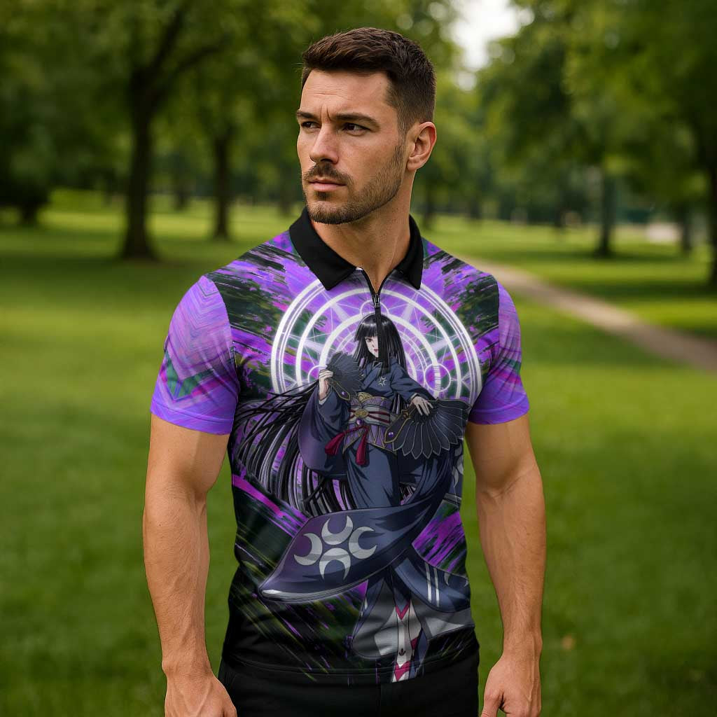 Glass The Rising of the Shield Hero Zipper Polo Shirt with Elegant Battle Kimono and Spirit Energy Circle Design - The Mazicc