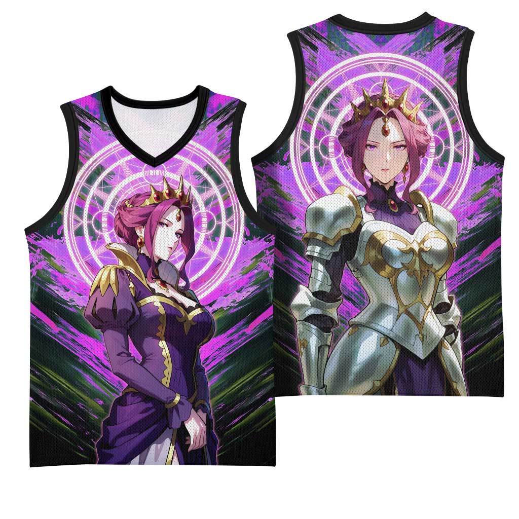 Mirellia Q Melromarc The Rising of the Shield Hero Basketball Jersey with Queen Armor and Magical Emblem Background - The Mazicc