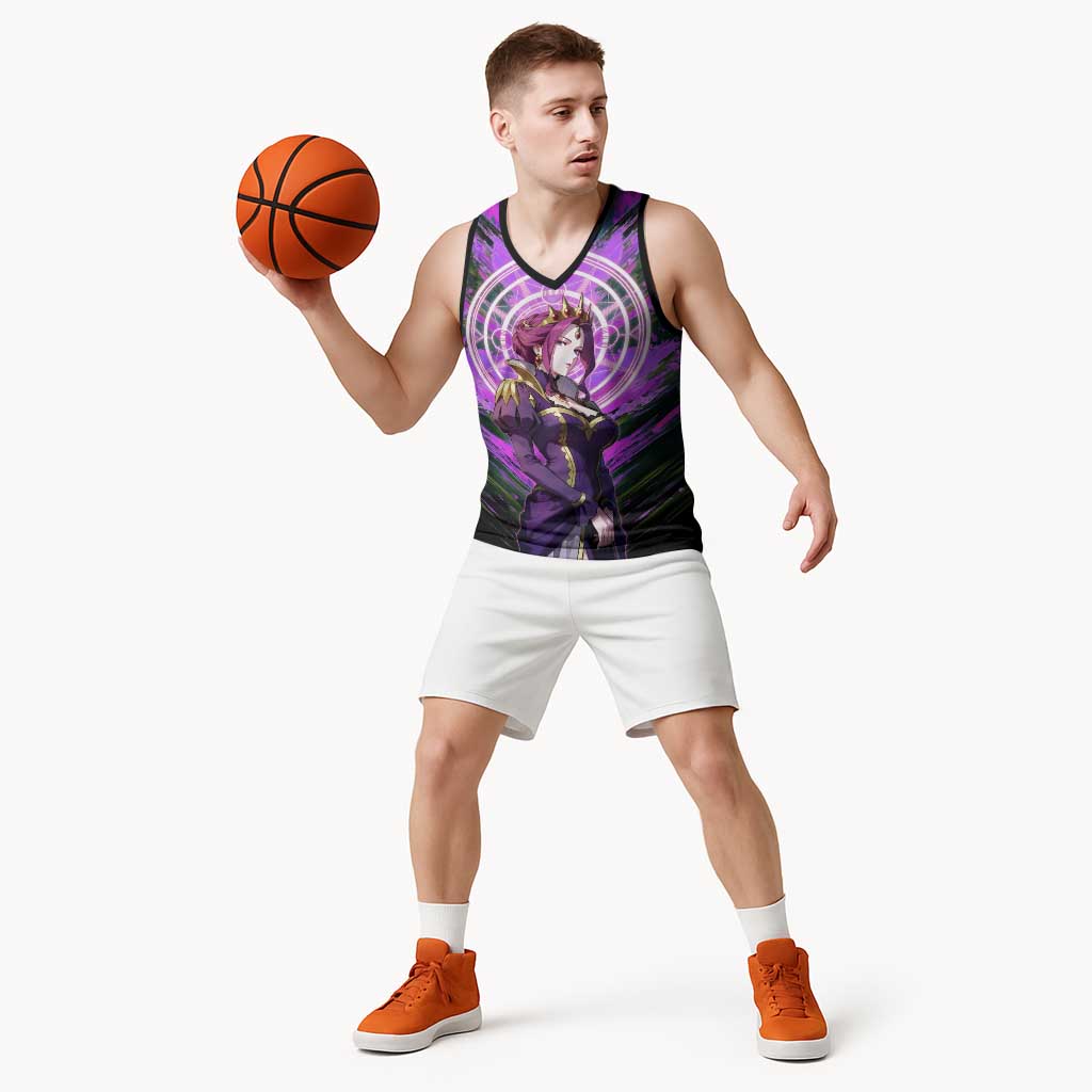 Mirellia Q Melromarc The Rising of the Shield Hero Basketball Jersey with Queen Armor and Magical Emblem Background - The Mazicc