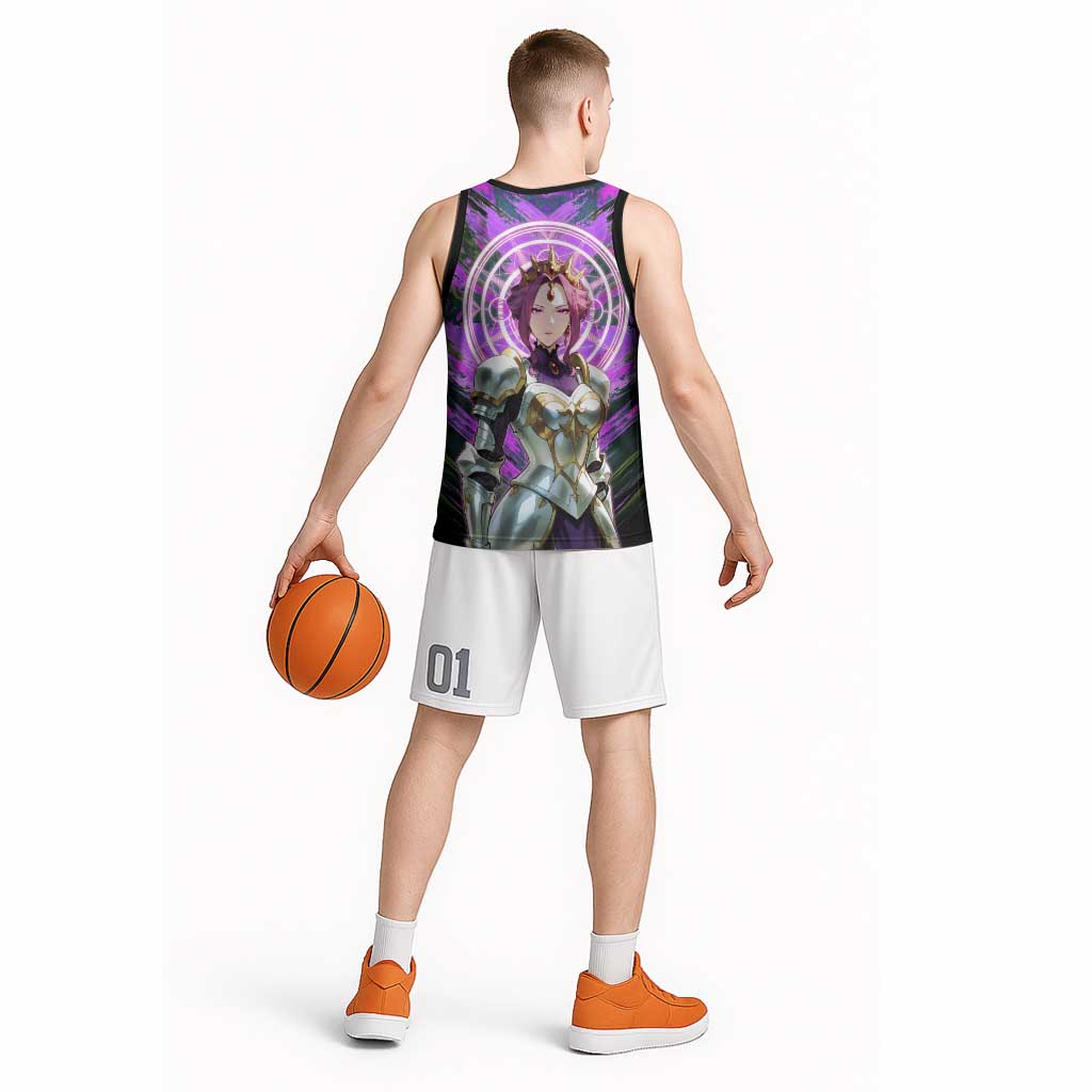 Mirellia Q Melromarc The Rising of the Shield Hero Basketball Jersey with Queen Armor and Magical Emblem Background - The Mazicc