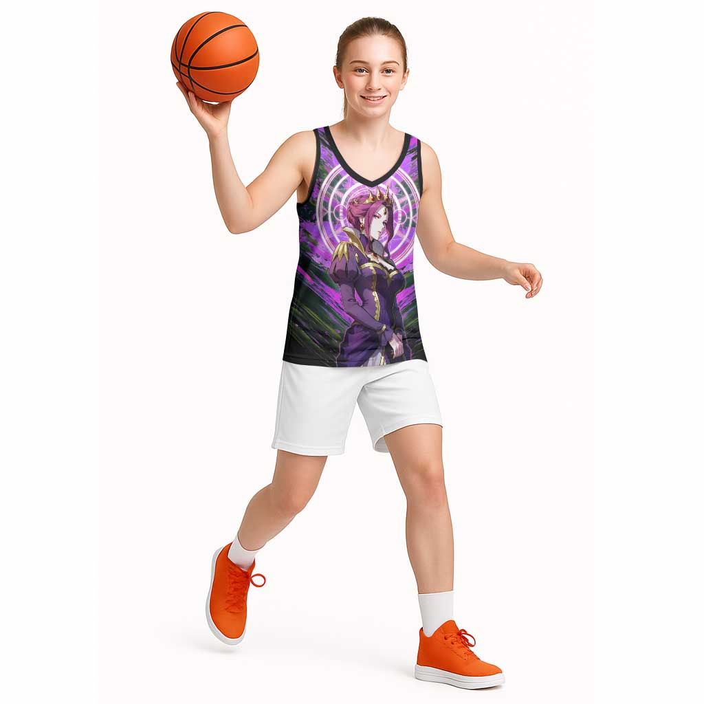 Mirellia Q Melromarc The Rising of the Shield Hero Basketball Jersey with Queen Armor and Magical Emblem Background - The Mazicc