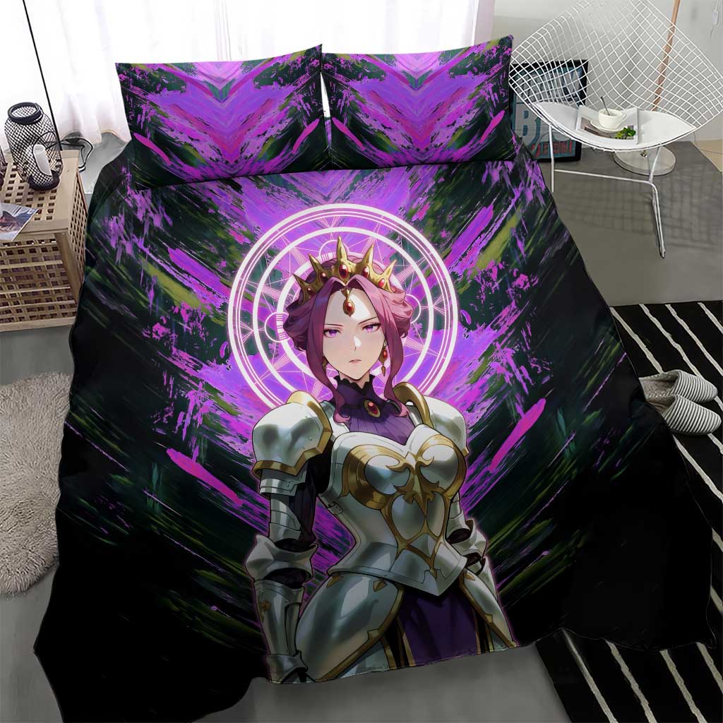 Mirellia Q Melromarc The Rising of the Shield Hero Bedding Set with Queen Armor and Magical Emblem Background - The Mazicc