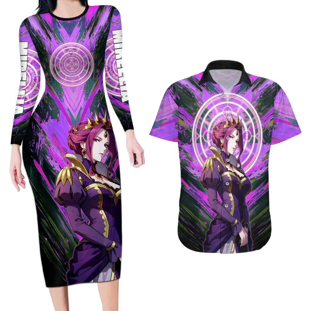 Mirellia Q Melromarc The Rising of the Shield Hero Couples Matching Long Sleeve Bodycon Dress and Hawaiian Shirt with Queen Armor and Magical Emblem Background - The Mazicc