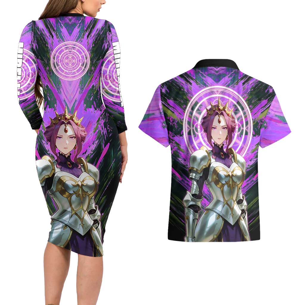 Mirellia Q Melromarc The Rising of the Shield Hero Couples Matching Long Sleeve Bodycon Dress and Hawaiian Shirt with Queen Armor and Magical Emblem Background - The Mazicc