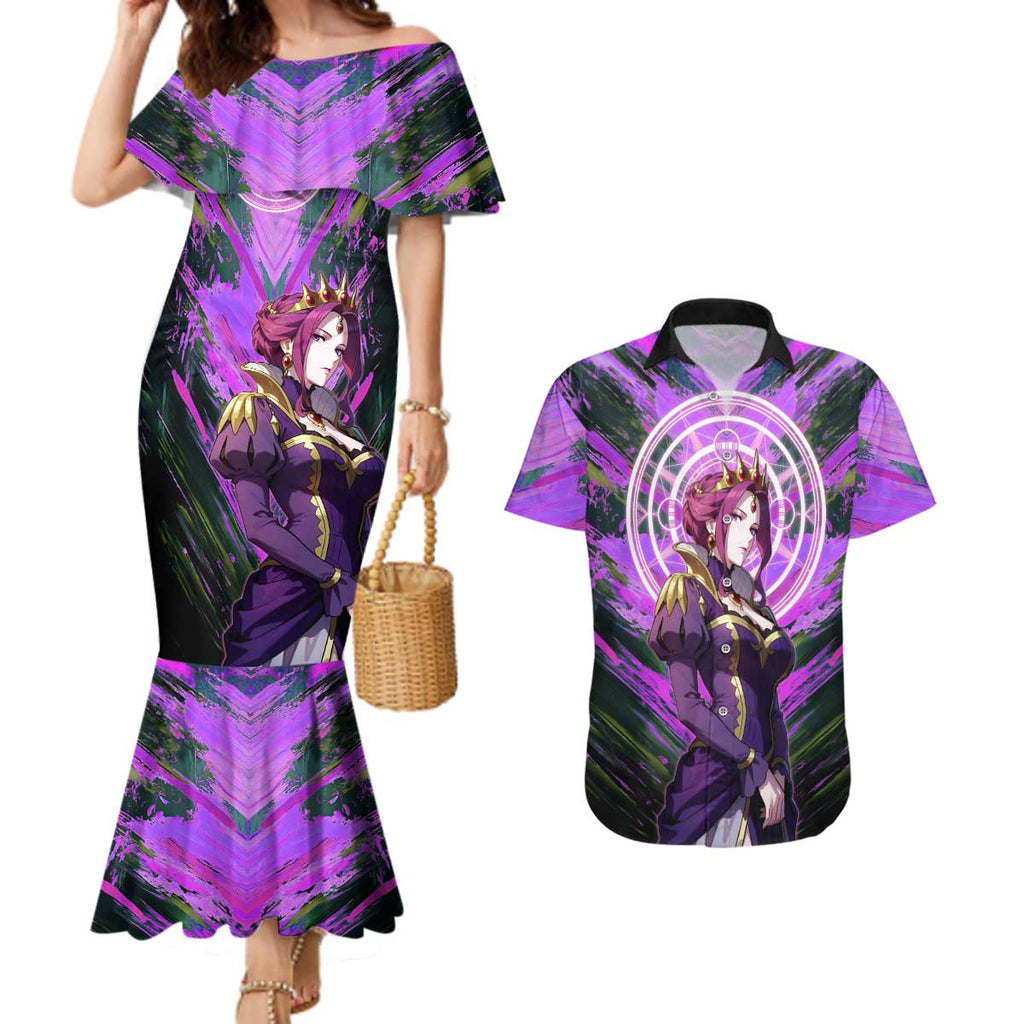 Mirellia Q Melromarc The Rising of the Shield Hero Couples Matching Mermaid Dress and Hawaiian Shirt with Queen Armor and Magical Emblem Background - The Mazicc