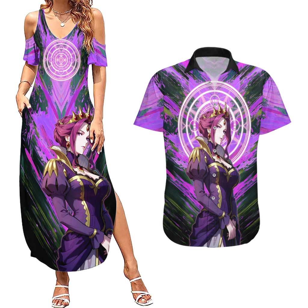 Mirellia Q Melromarc The Rising of the Shield Hero Couples Matching Summer Maxi Dress and Hawaiian Shirt with Queen Armor and Magical Emblem Background - The Mazicc