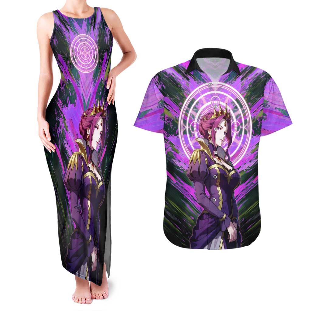 Mirellia Q Melromarc The Rising of the Shield Hero Couples Matching Tank Maxi Dress and Hawaiian Shirt with Queen Armor and Magical Emblem Background - The Mazicc