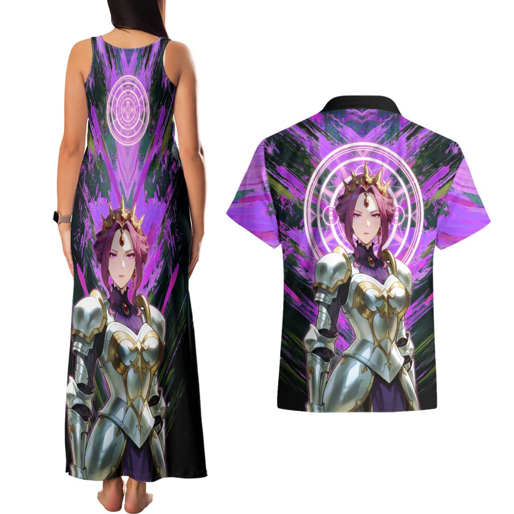 Mirellia Q Melromarc The Rising of the Shield Hero Couples Matching Tank Maxi Dress and Hawaiian Shirt with Queen Armor and Magical Emblem Background - The Mazicc