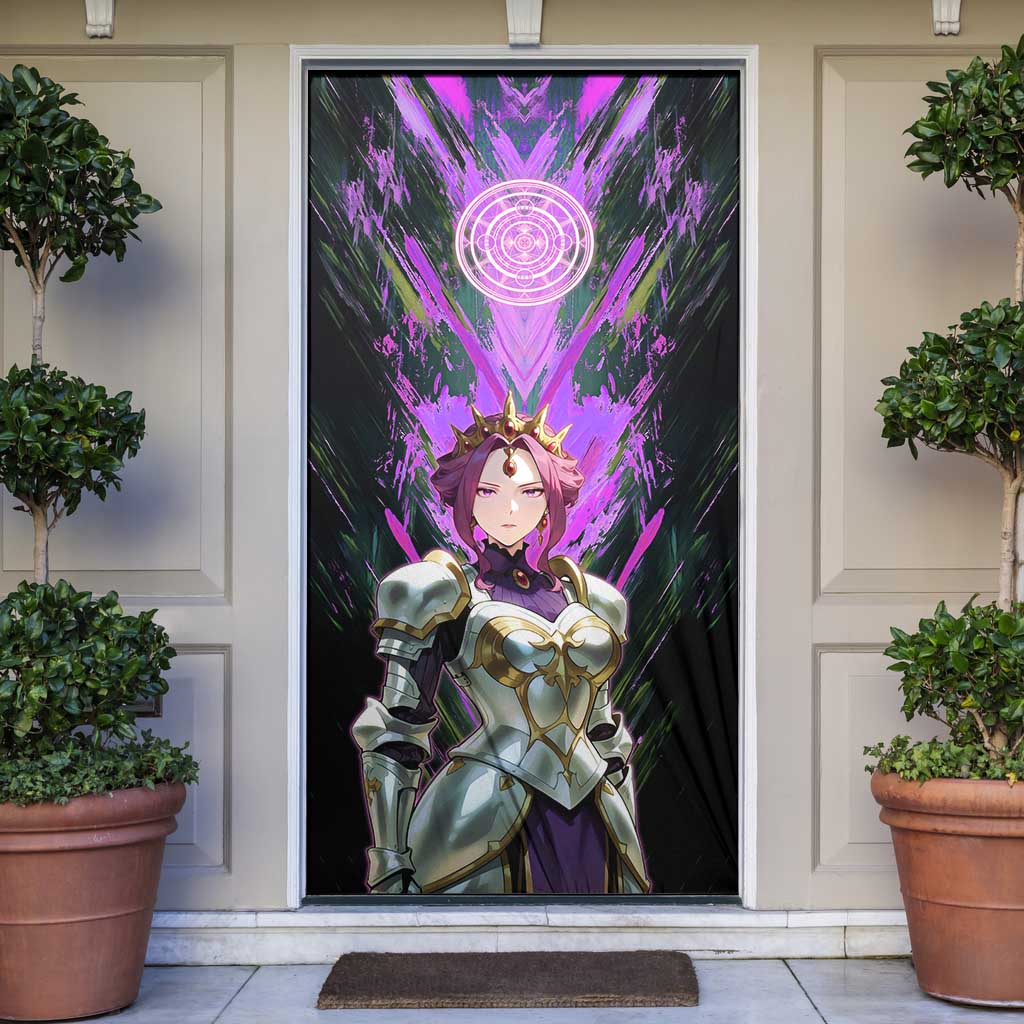 Mirellia Q Melromarc The Rising of the Shield Hero Door Cover with Queen Armor and Magical Emblem Background - The Mazicc