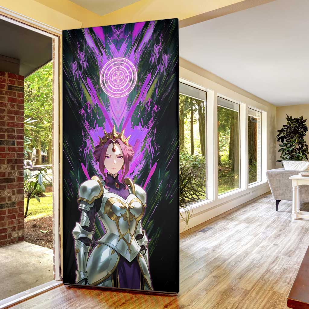 Mirellia Q Melromarc The Rising of the Shield Hero Door Cover with Queen Armor and Magical Emblem Background - The Mazicc