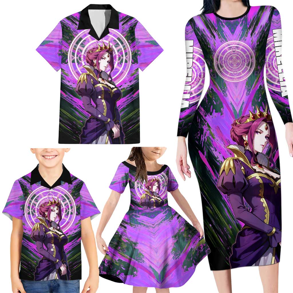 Mirellia Q Melromarc The Rising of the Shield Hero Family Matching Long Sleeve Bodycon Dress and Hawaiian Shirt with Queen Armor and Magical Emblem Background