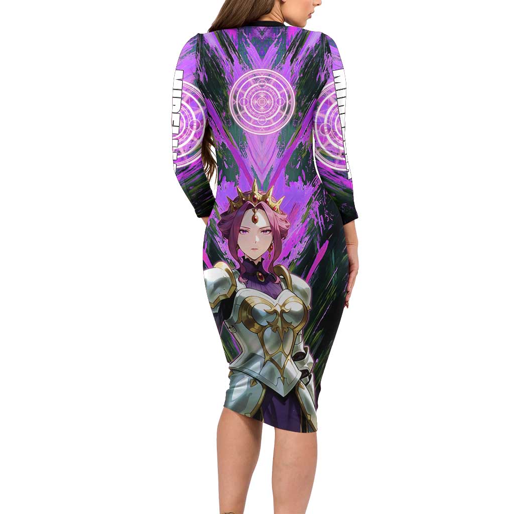 Mirellia Q Melromarc The Rising of the Shield Hero Family Matching Long Sleeve Bodycon Dress and Hawaiian Shirt with Queen Armor and Magical Emblem Background