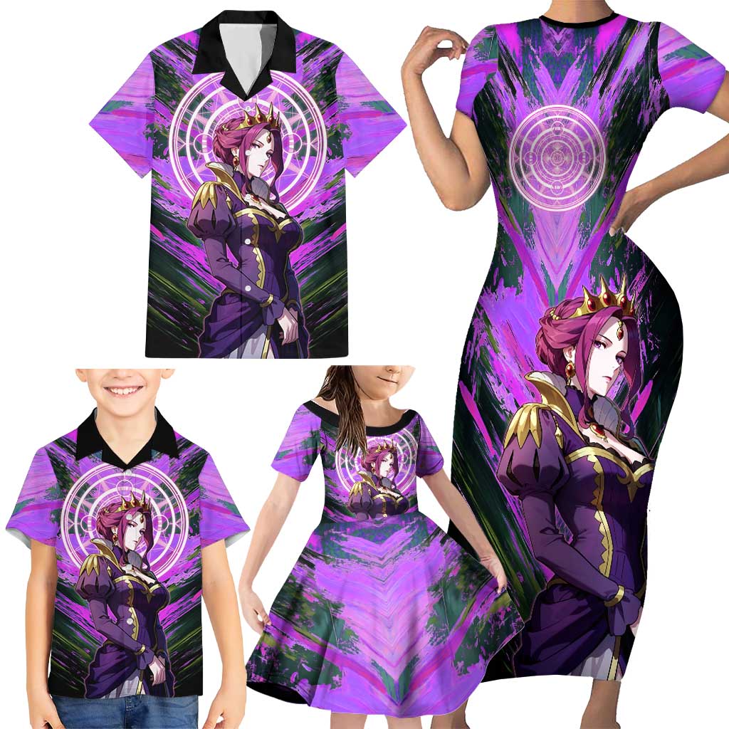 Mirellia Q Melromarc The Rising of the Shield Hero Family Matching Short Sleeve Bodycon Dress and Hawaiian Shirt with Queen Armor and Magical Emblem Background