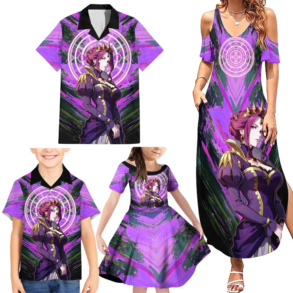 Mirellia Q Melromarc The Rising of the Shield Hero Family Matching Summer Maxi Dress and Hawaiian Shirt with Queen Armor and Magical Emblem Background