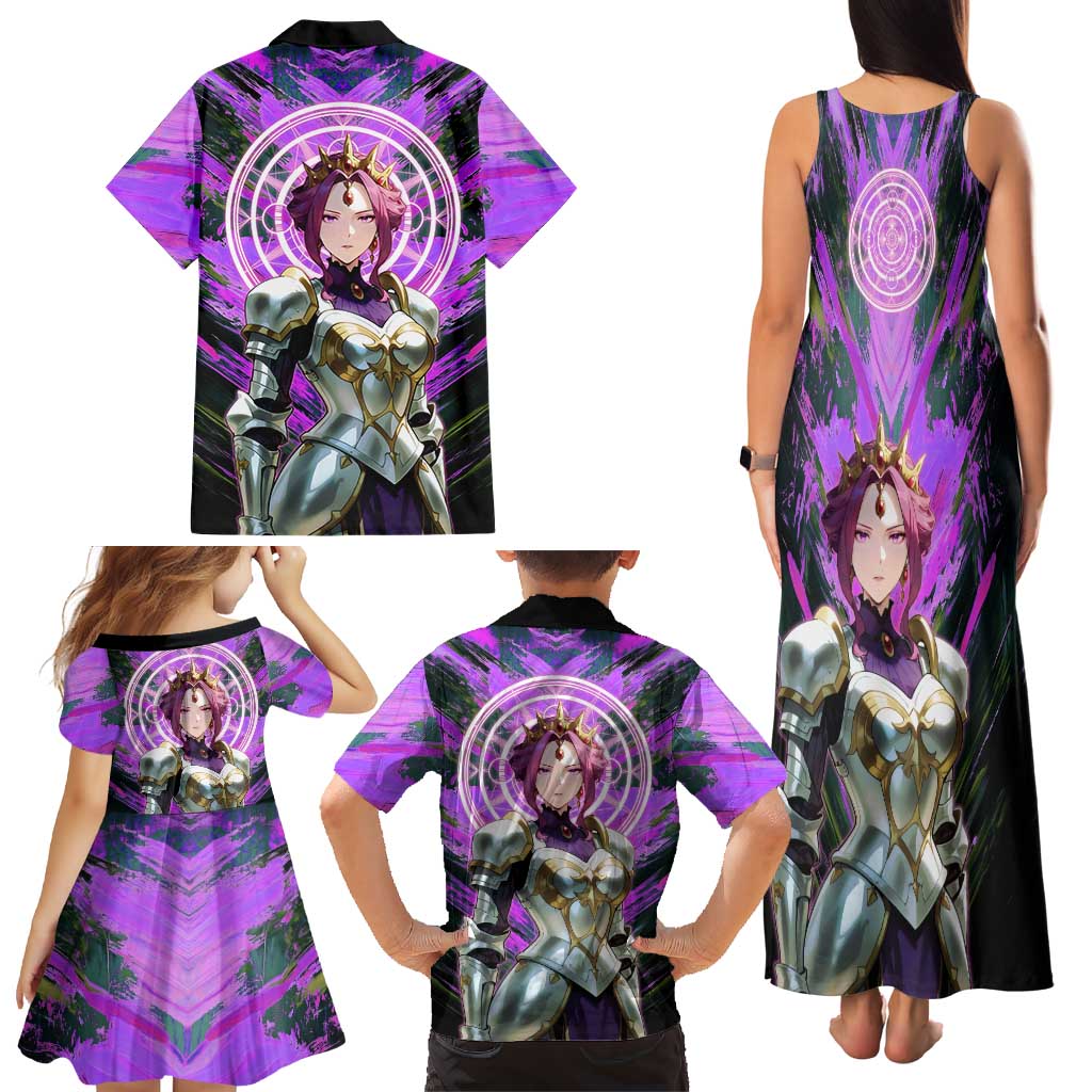 Mirellia Q Melromarc The Rising of the Shield Hero Family Matching Tank Maxi Dress and Hawaiian Shirt with Queen Armor and Magical Emblem Background