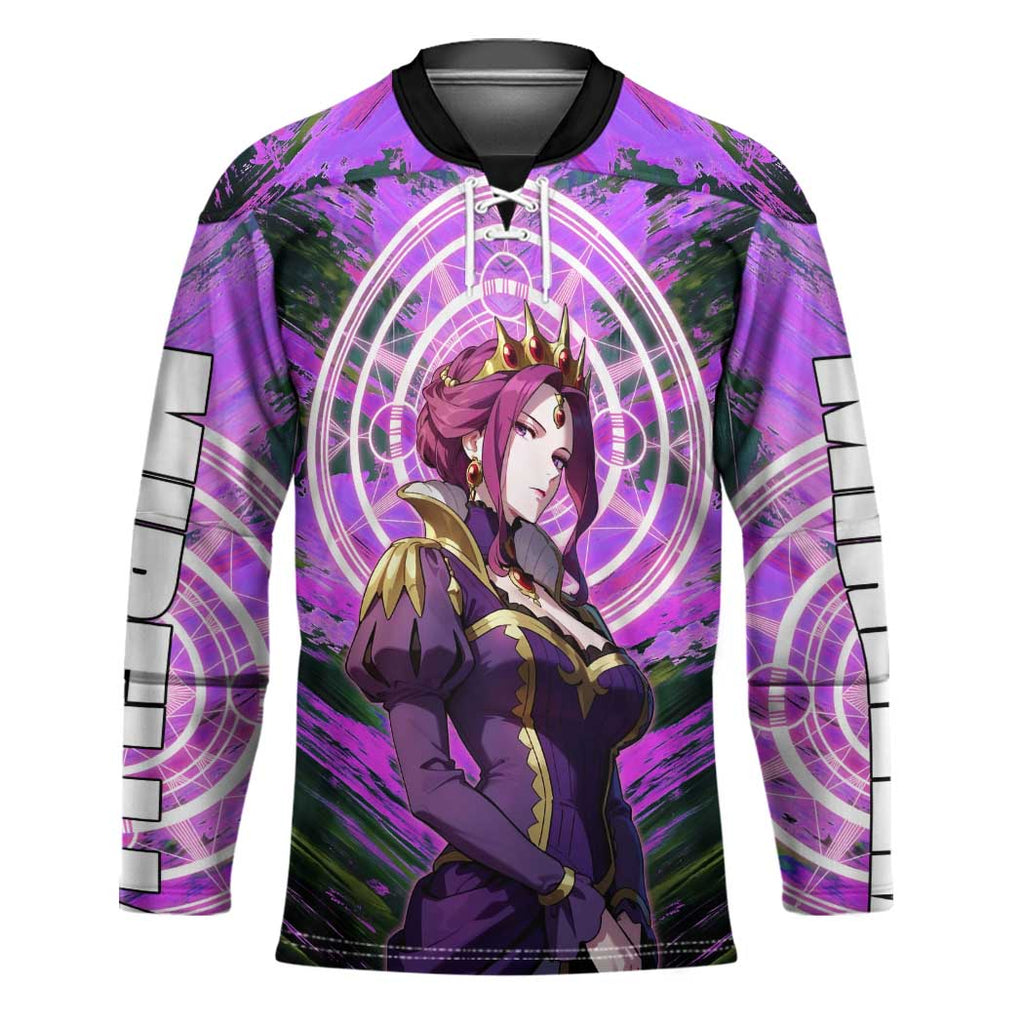 Mirellia Q Melromarc The Rising of the Shield Hero Hockey Jersey with Queen Armor and Magical Emblem Background - The Mazicc