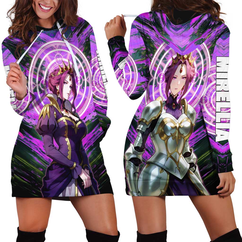 Mirellia Q Melromarc The Rising of the Shield Hero Hoodie Dress with Queen Armor and Magical Emblem Background - The Mazicc