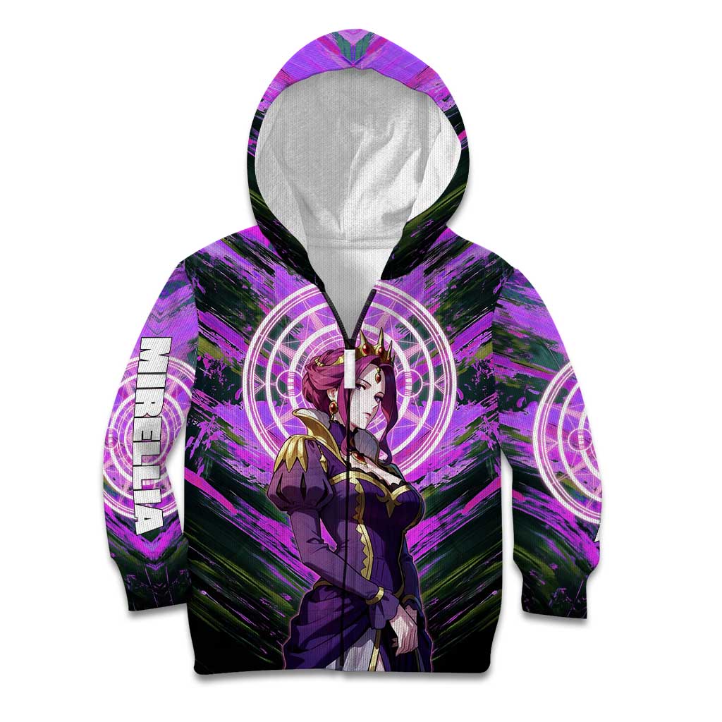 Mirellia Q Melromarc The Rising of the Shield Hero Kid Hoodie with Queen Armor and Magical Emblem Background - The Mazicc