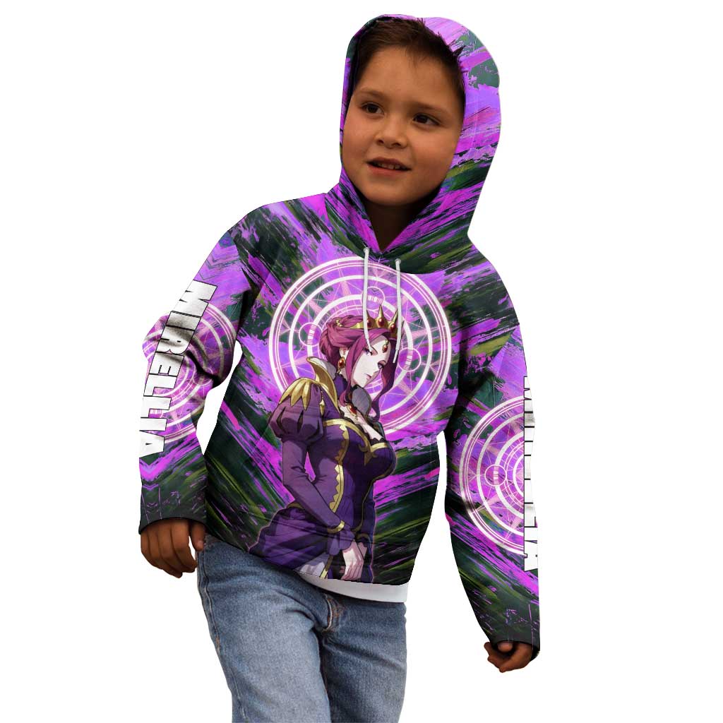 Mirellia Q Melromarc The Rising of the Shield Hero Kid Hoodie with Queen Armor and Magical Emblem Background - The Mazicc