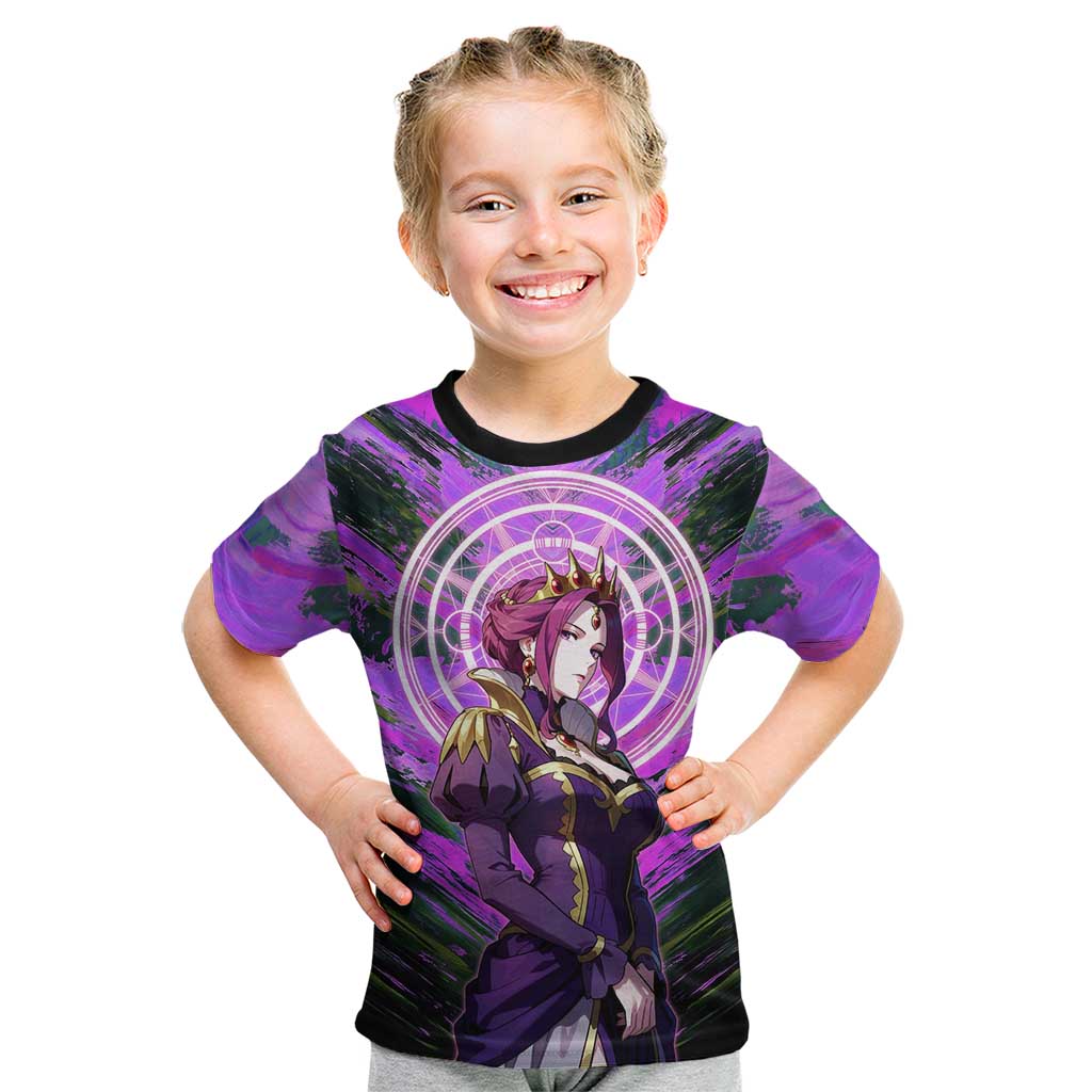 Mirellia Q Melromarc The Rising of the Shield Hero Kid T Shirt with Queen Armor and Magical Emblem Background - The Mazicc