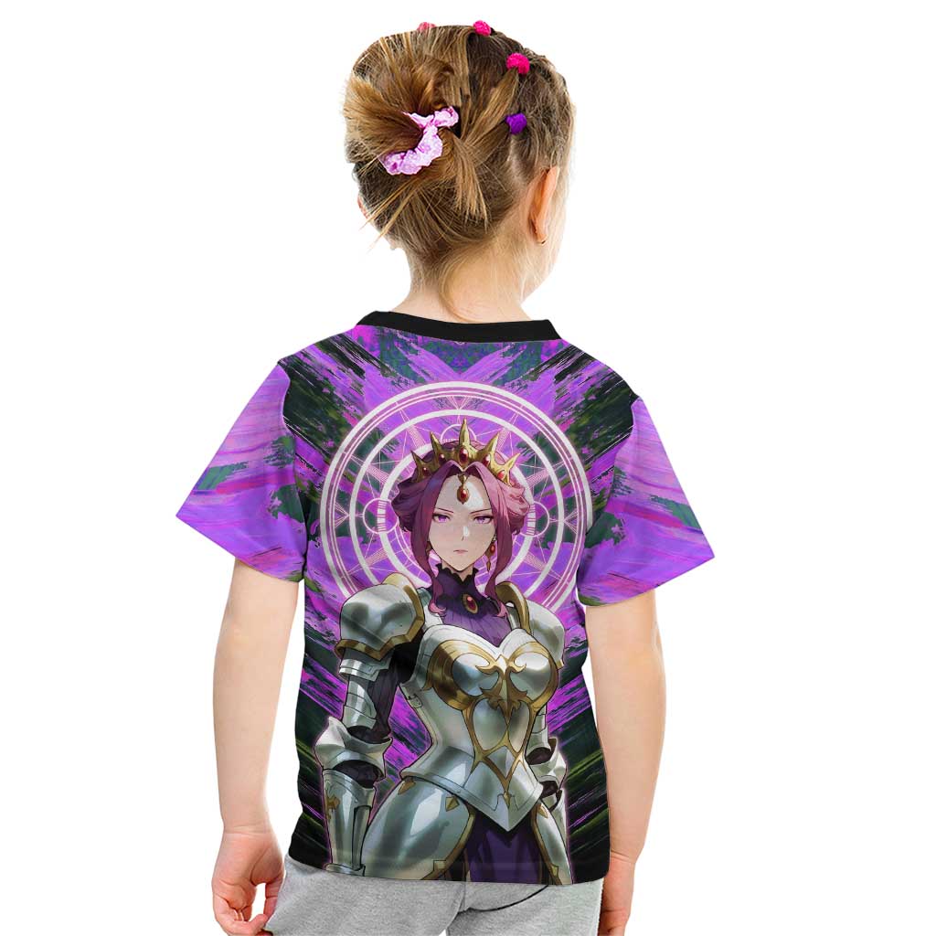 Mirellia Q Melromarc The Rising of the Shield Hero Kid T Shirt with Queen Armor and Magical Emblem Background - The Mazicc