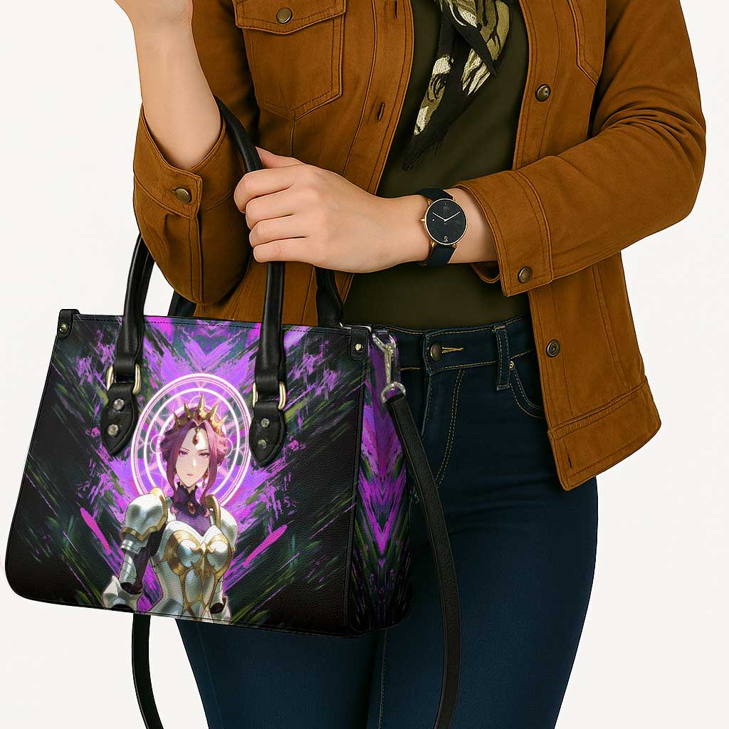 Mirellia Q Melromarc The Rising of the Shield Hero Leather Bag with Queen Armor and Magical Emblem Background - The Mazicc