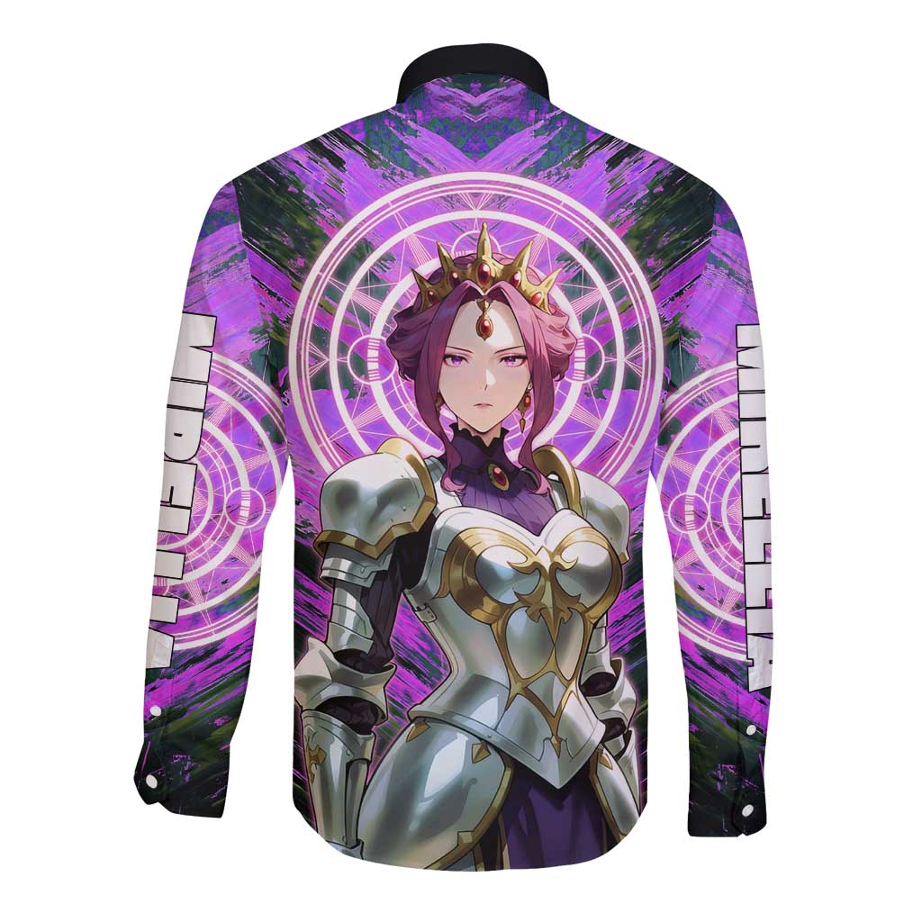 Mirellia Q Melromarc The Rising of the Shield Hero Long Sleeve Button Shirt with Queen Armor and Magical Emblem Background - The Mazicc