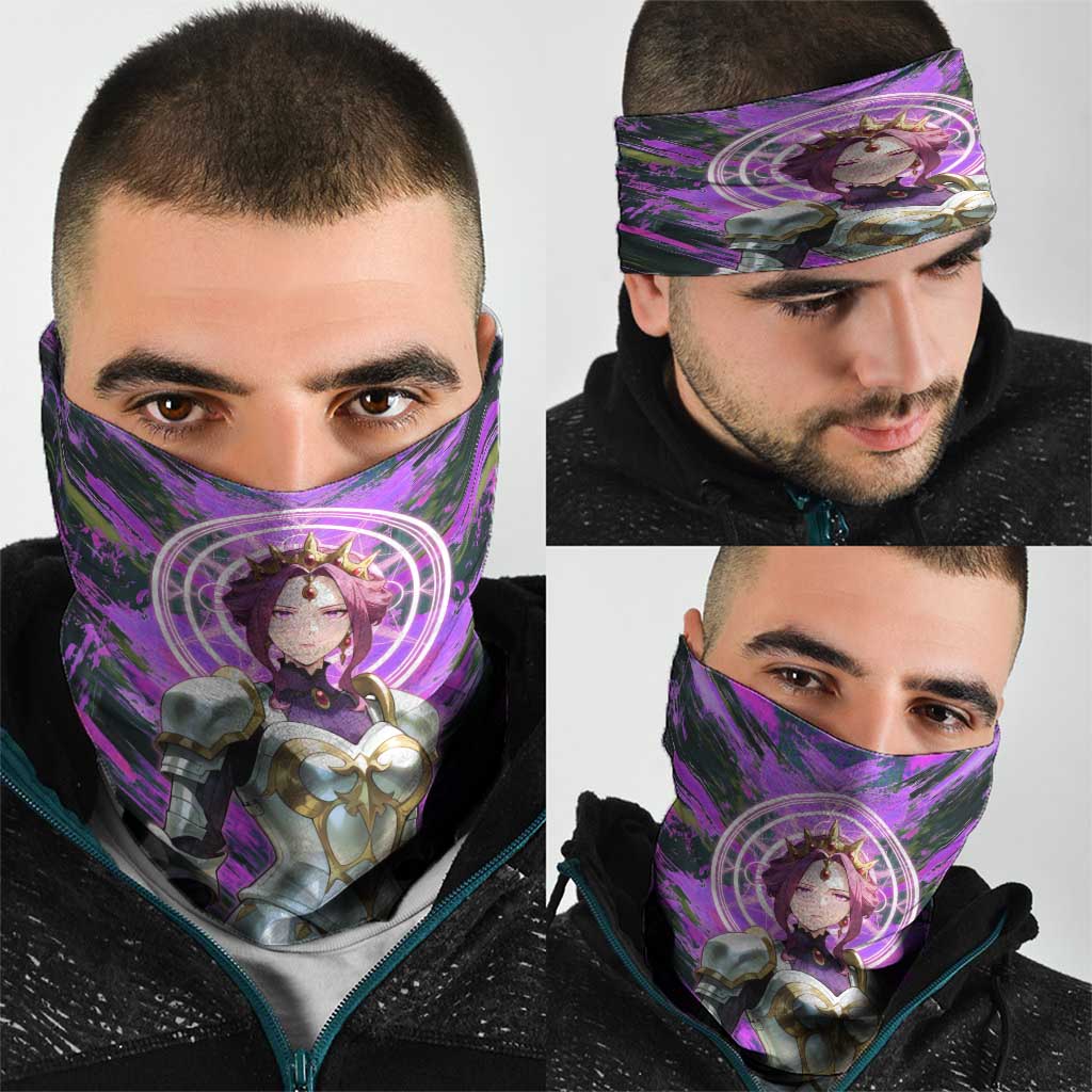 Mirellia Q Melromarc The Rising of the Shield Hero Neck Gaiter with Queen Armor and Magical Emblem Background - The Mazicc