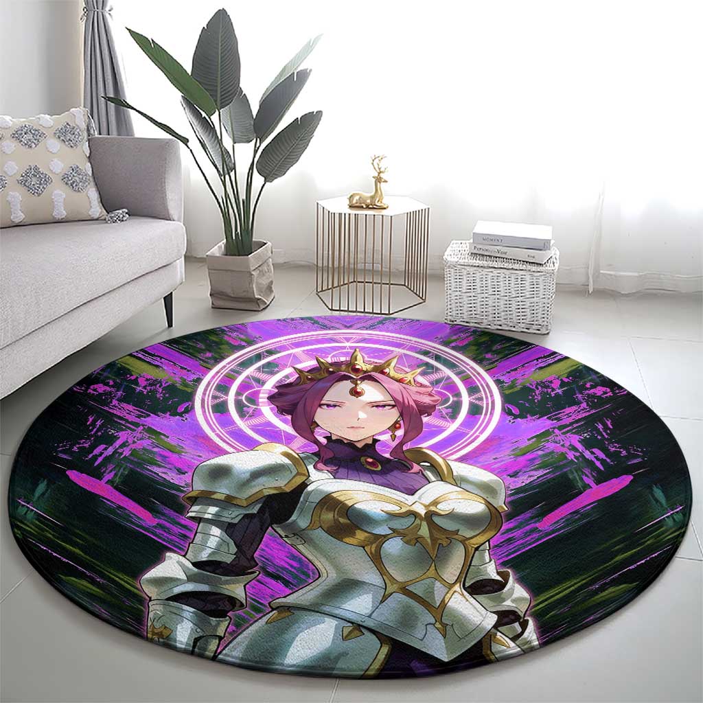 Mirellia Q Melromarc The Rising of the Shield Hero Round Carpet with Queen Armor and Magical Emblem Background - The Mazicc