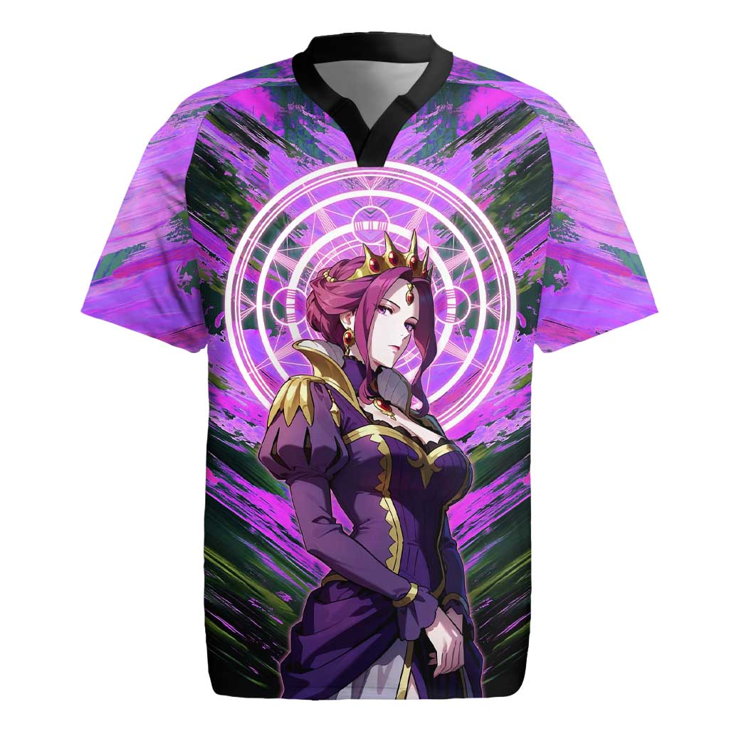 Mirellia Q Melromarc The Rising of the Shield Hero Rugby Jersey with Queen Armor and Magical Emblem Background - The Mazicc