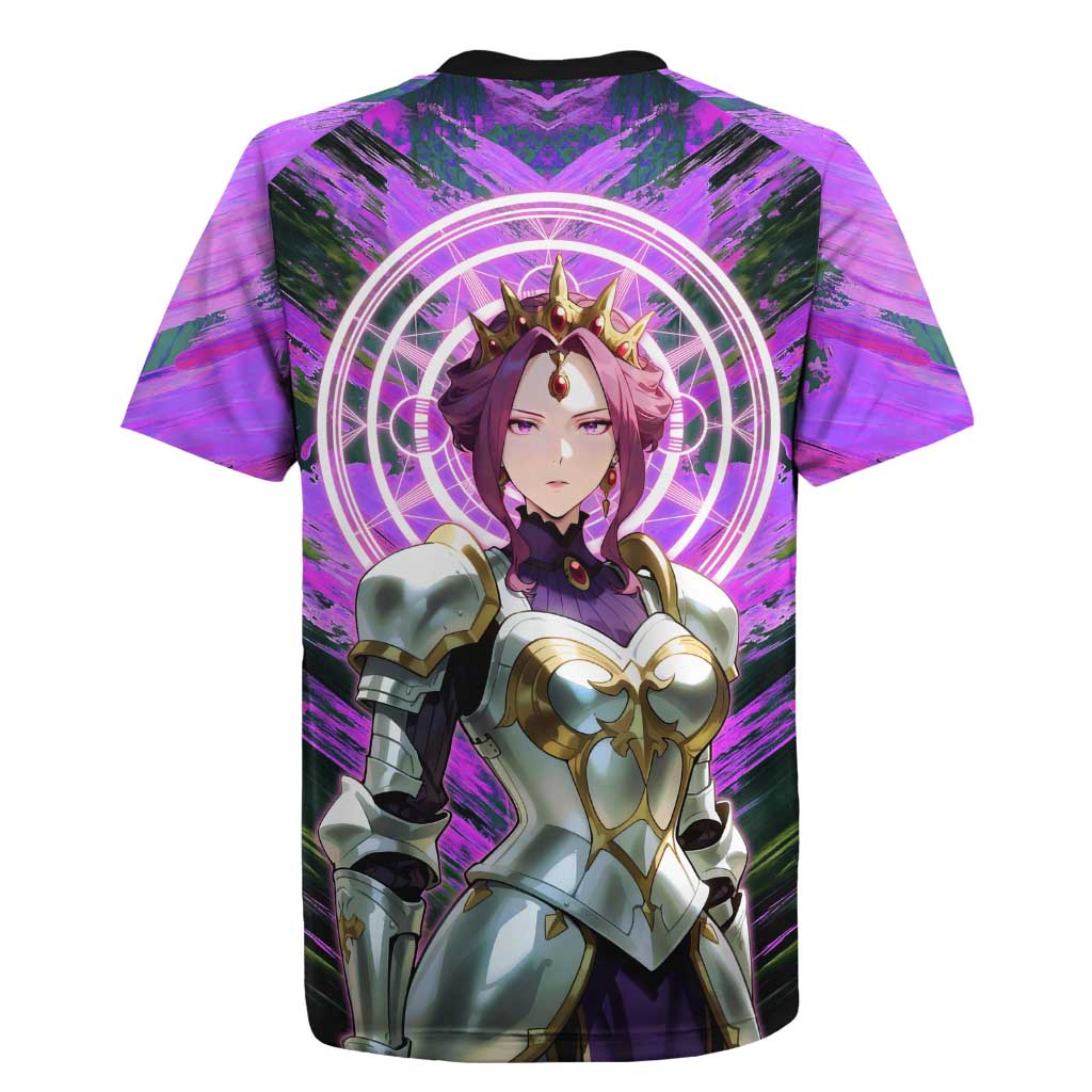 Mirellia Q Melromarc The Rising of the Shield Hero Rugby Jersey with Queen Armor and Magical Emblem Background - The Mazicc