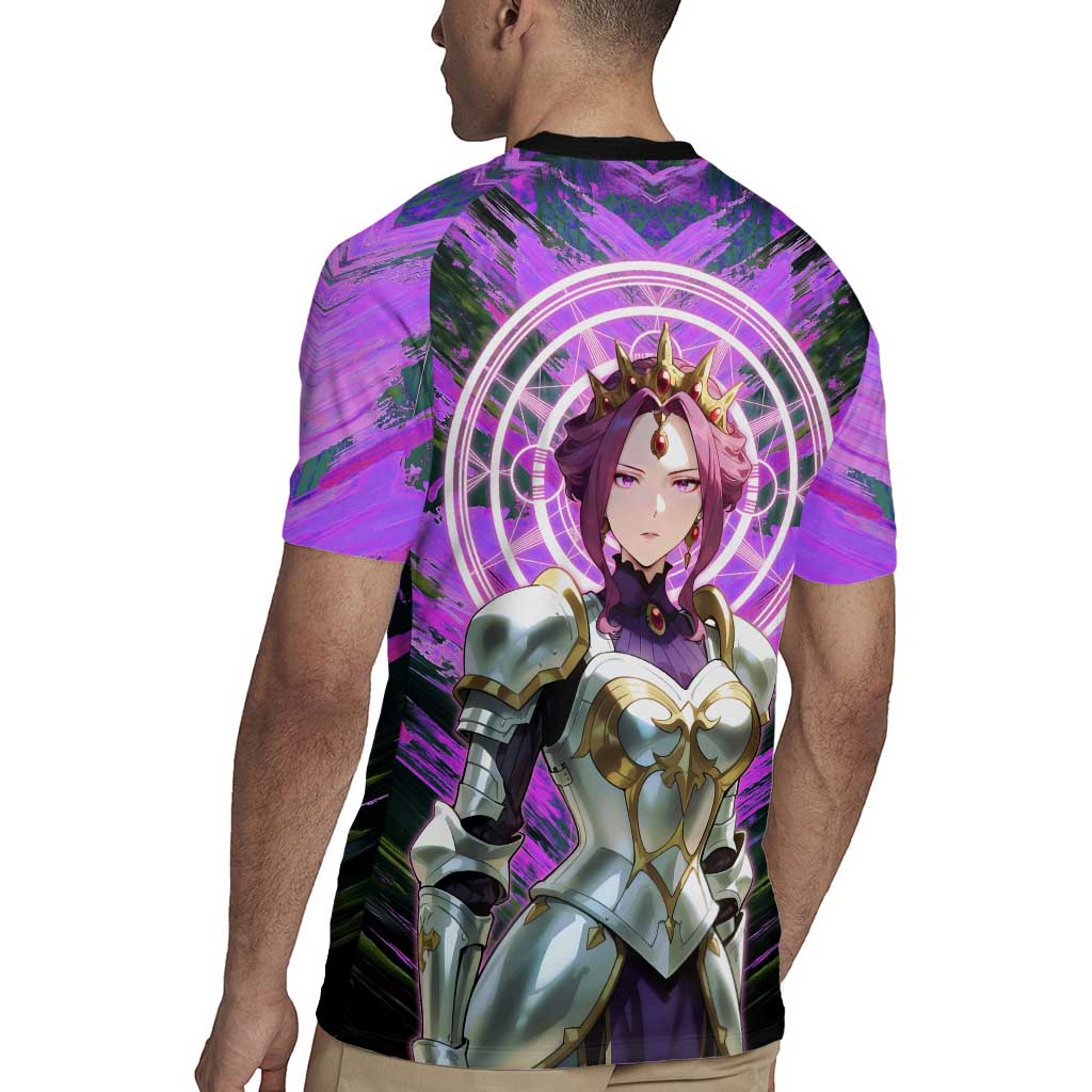 Mirellia Q Melromarc The Rising of the Shield Hero Rugby Jersey with Queen Armor and Magical Emblem Background - The Mazicc